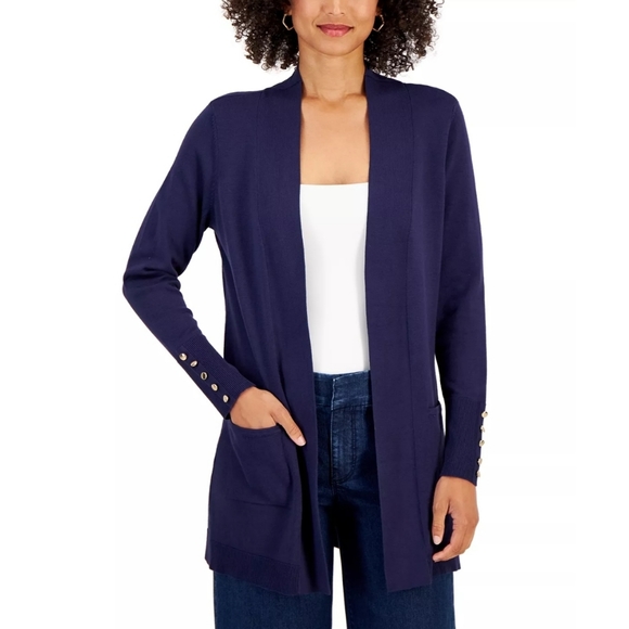 JM Collection Button-Sleeve Flyaway Cardigan Sweater - Picture 1 of 9